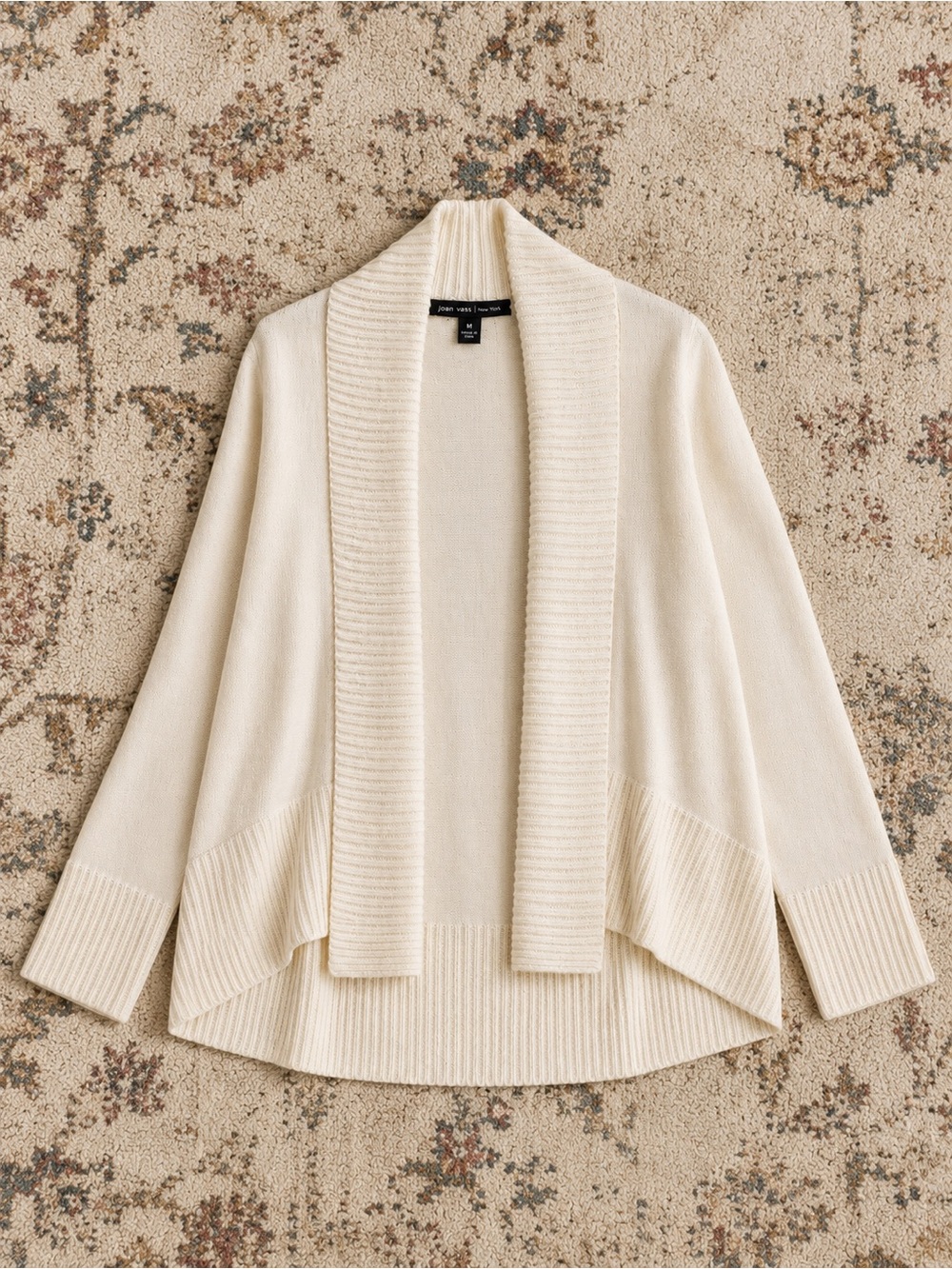 Joan Vass Cardigan Open Front Shawl Collar Cream Sweater NWT